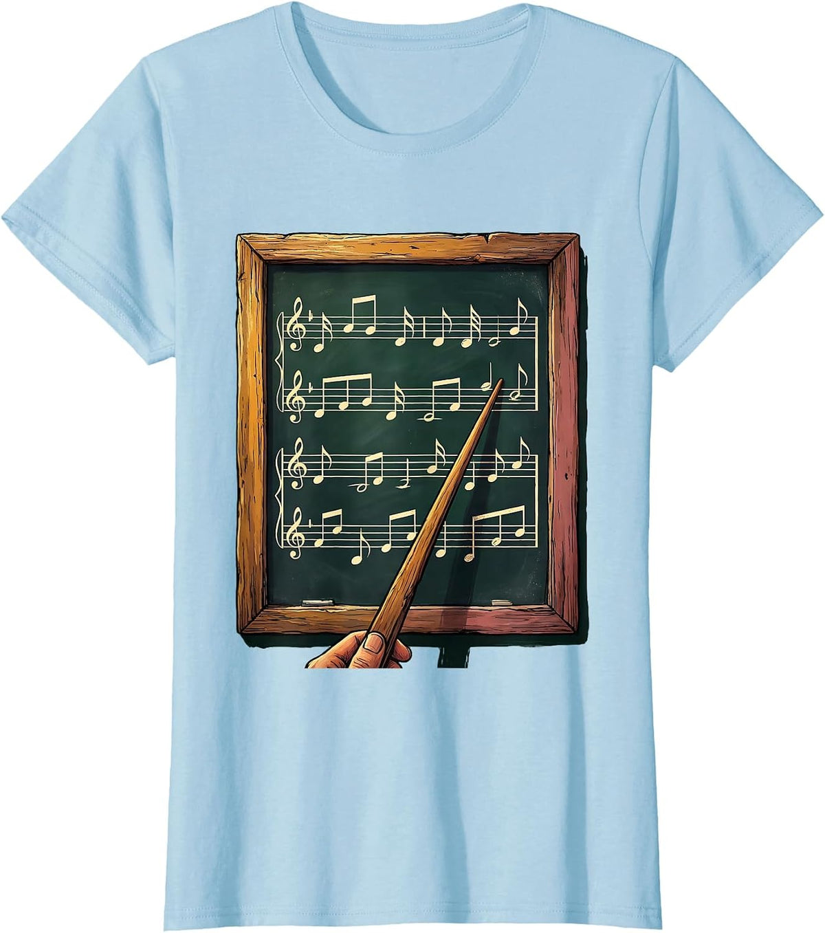 Women's Music Teacher Chalkboard Staff Notes Illustration T-Shirt - Baby Blue