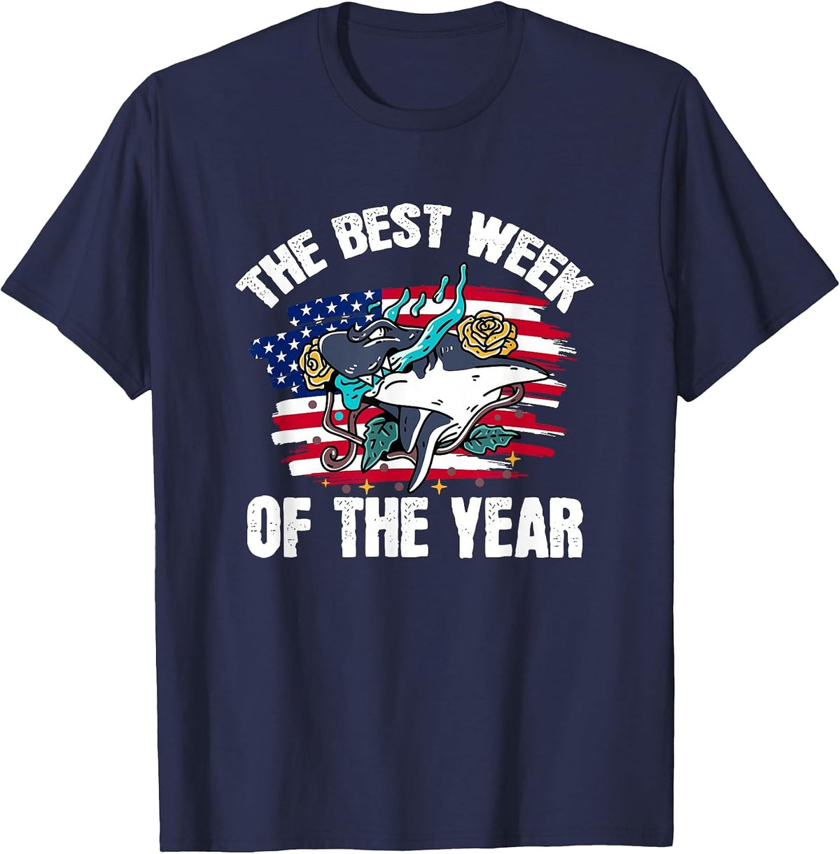 Vintage USA It's The Best Week of The Year Shark T-Shirt - Navy Blue