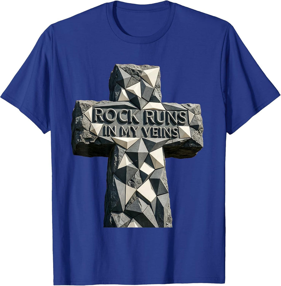 Rock Runs In My Veins Music Lover Design T-Shirt - Royal Blue