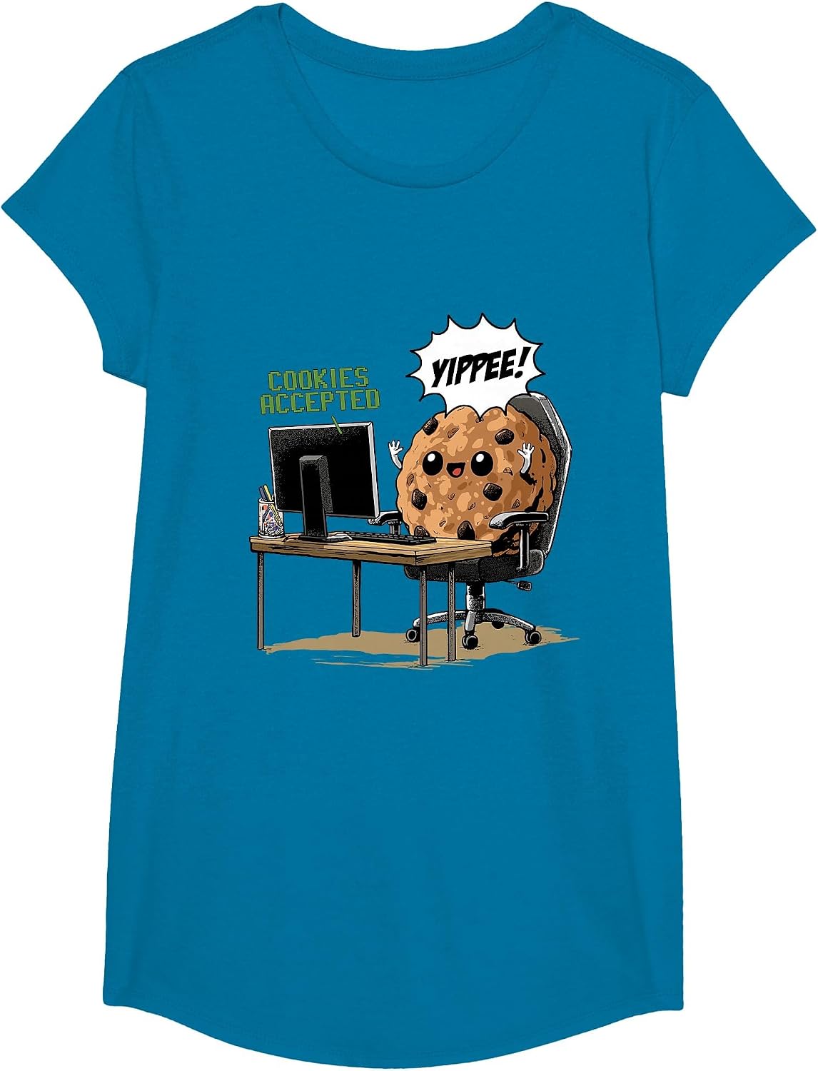 Cookies Accepted Nerd Shirt Funny Computer Internet Coder T-Shirt, Girls, Sapphire Blue, X-Small - As Pictured