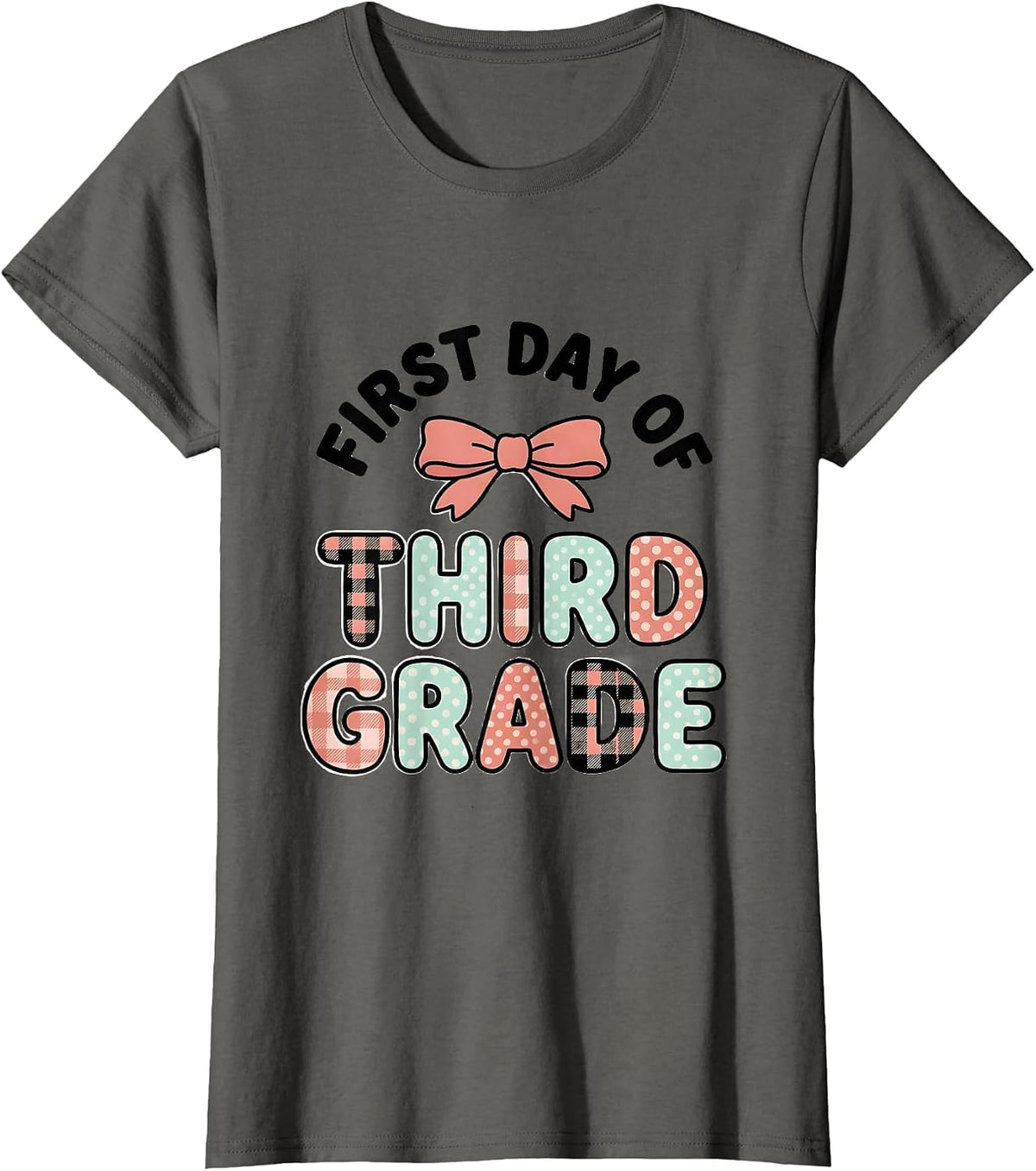 Women's First Day Of Third Grade Coquette Bow Back To School Girl T-Shirt - Asphalt Grey