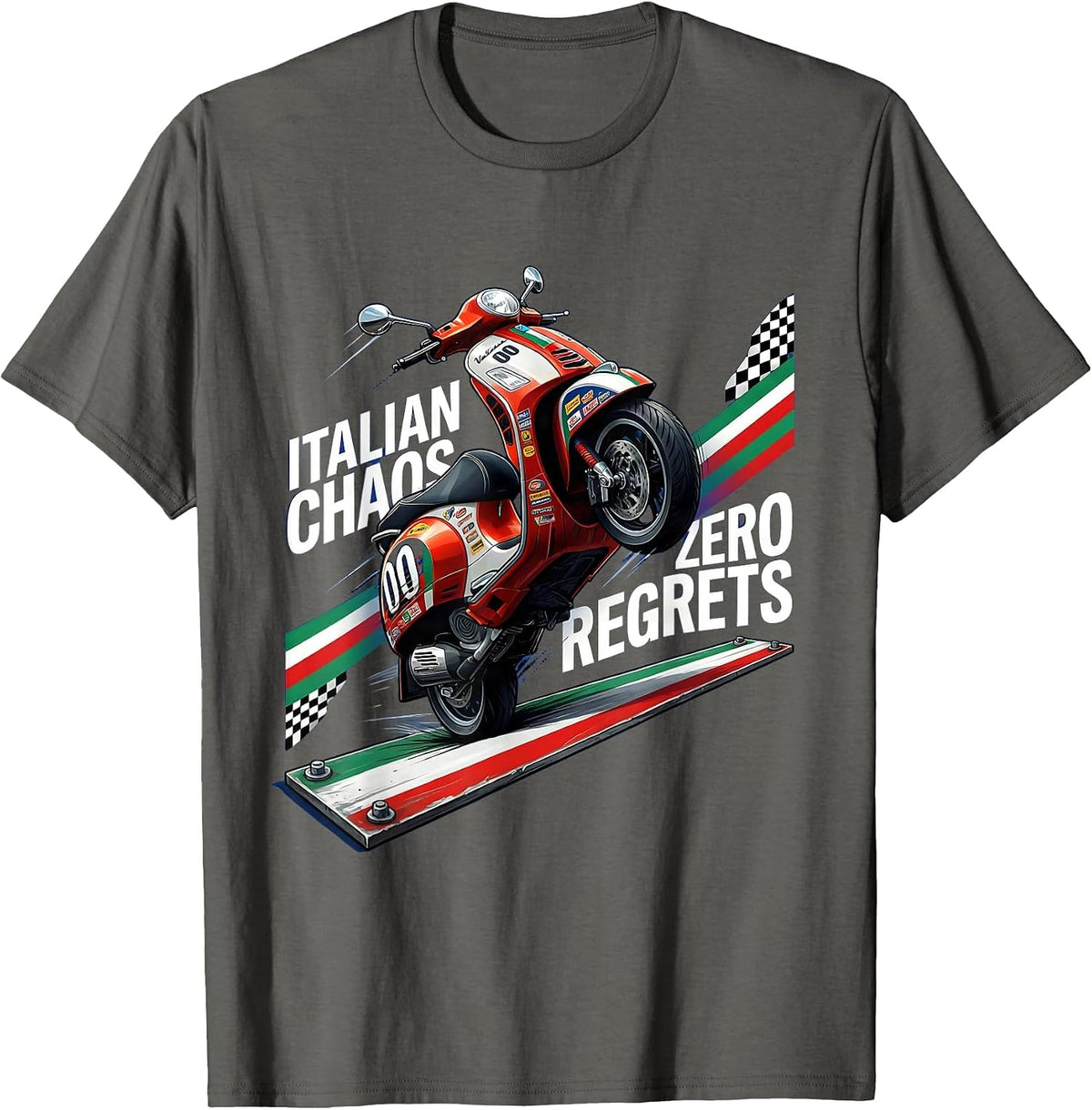 Men's Italian Brainrot Italian Chaos Zero Regrets Design T-Shirt - Asphalt Grey
