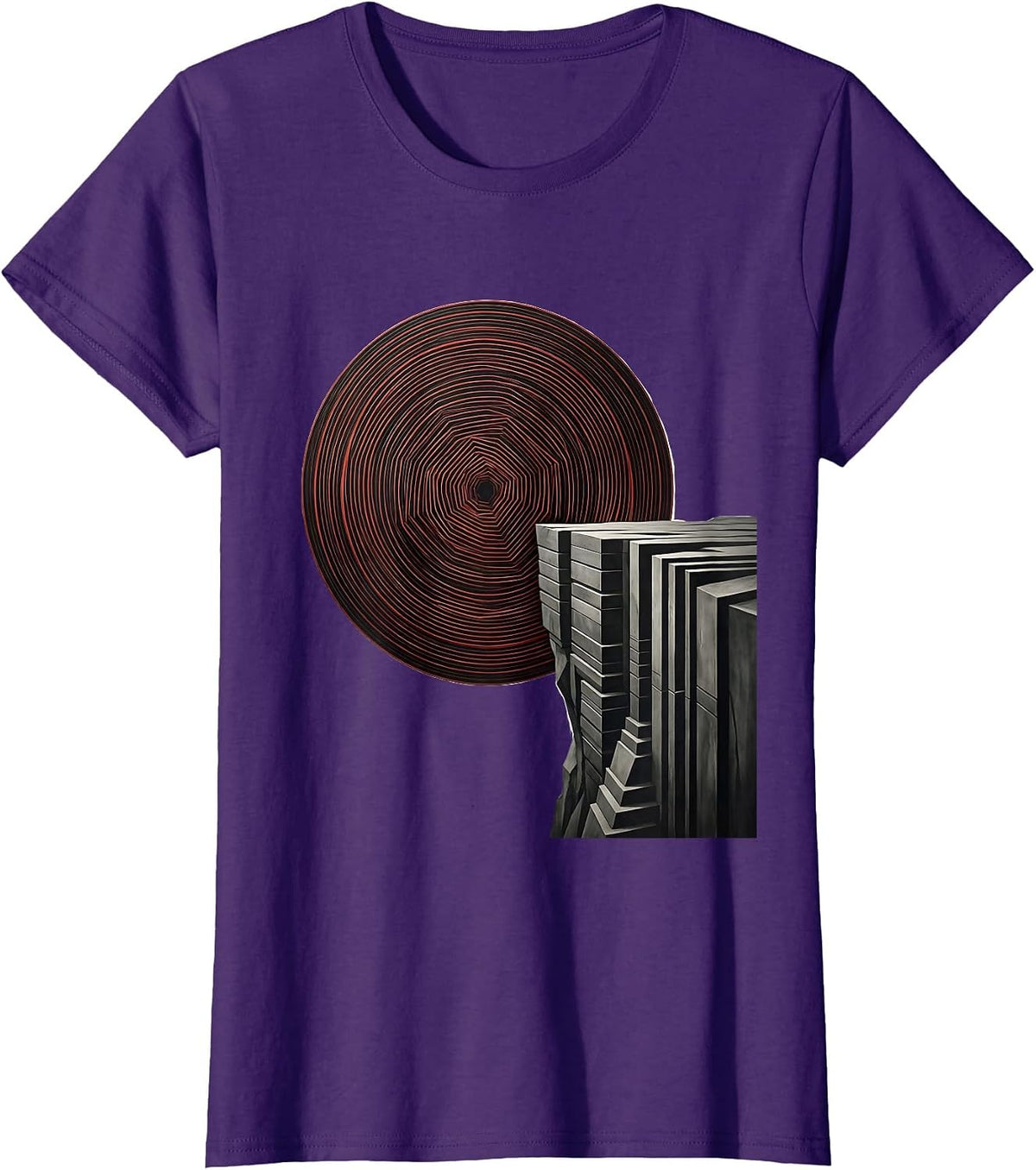 Women's Boulder Rolling to Cliff Edge Graphic Design T-Shirt - Purple
