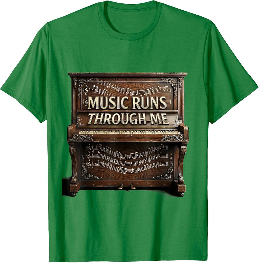 Men's Music Runs Through Me Music Teacher Design T-Shirt - Kelly Green