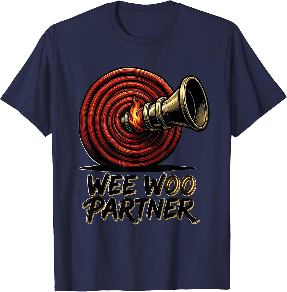 Wee Woo Partner Funny Firefighter Wife Fire Department Pride T-Shirt - Navy Blue
