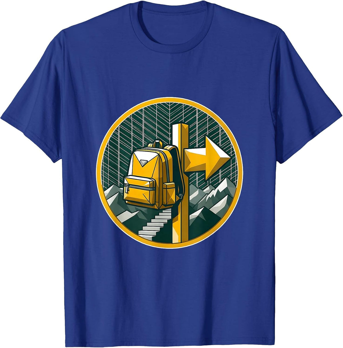 Hiking Backpack Trail Signpost Illustration T-Shirt - Royal Blue