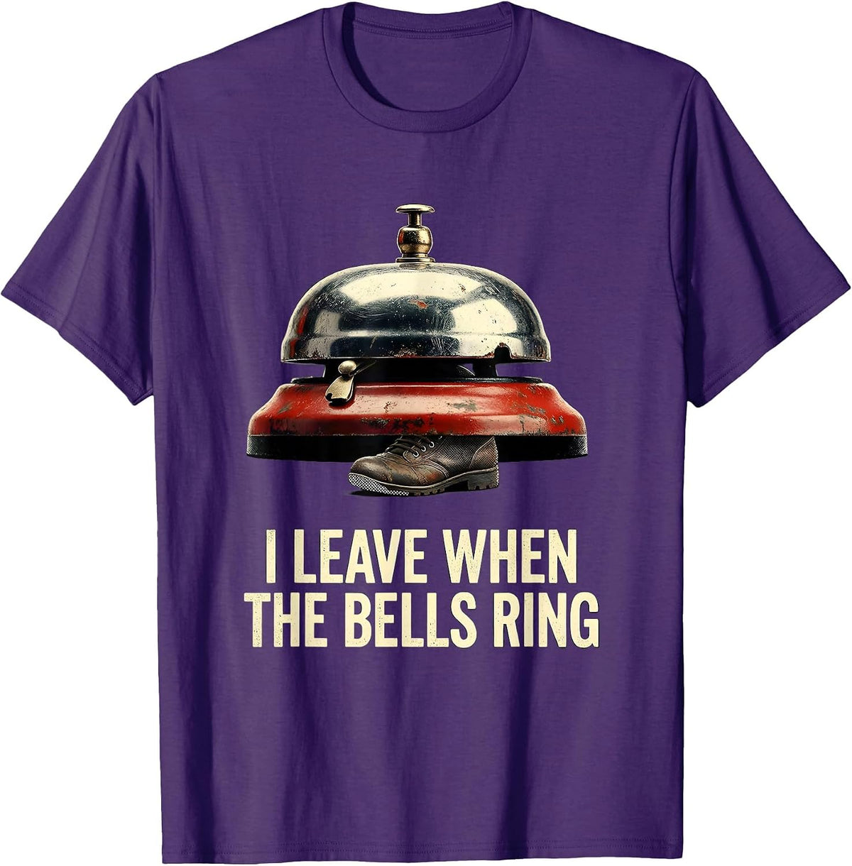 Men's I Leave When The Bells Ring Distressed Firefighter Christmas T-Shirt - Purple