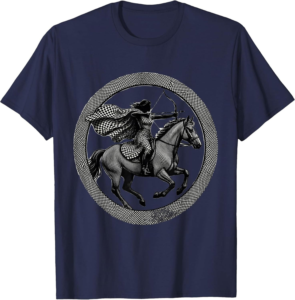 Checkered Cloak Archer on Horseback T-Shirt - Navy Blue
