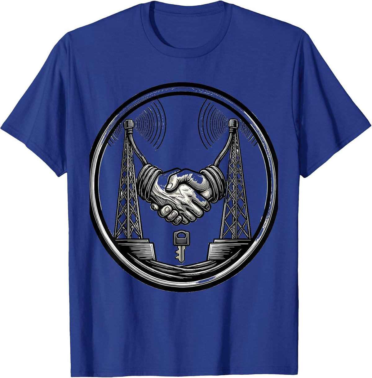 Ham Radio Antenna Masts Handshake Humor Operator Gift T-Shirt - Royal Blue