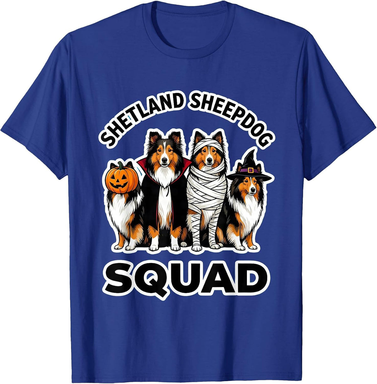 Shetland Sheepdog Squad Halloween Pumpkin Vampire Mummy T-Shirt - Royal Blue