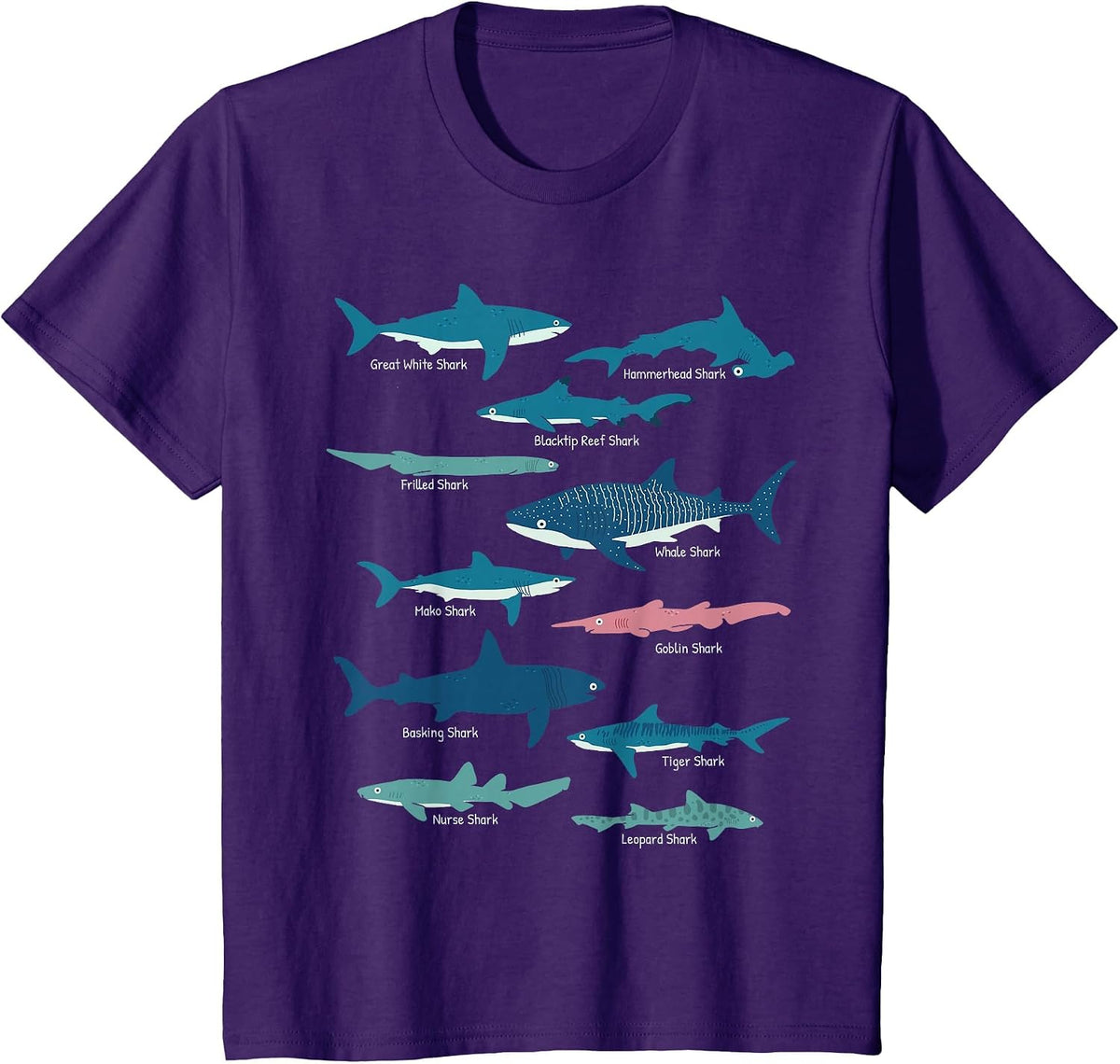 Types of Sharks Educational Collection Marine Biologists T-Shirt - Purple