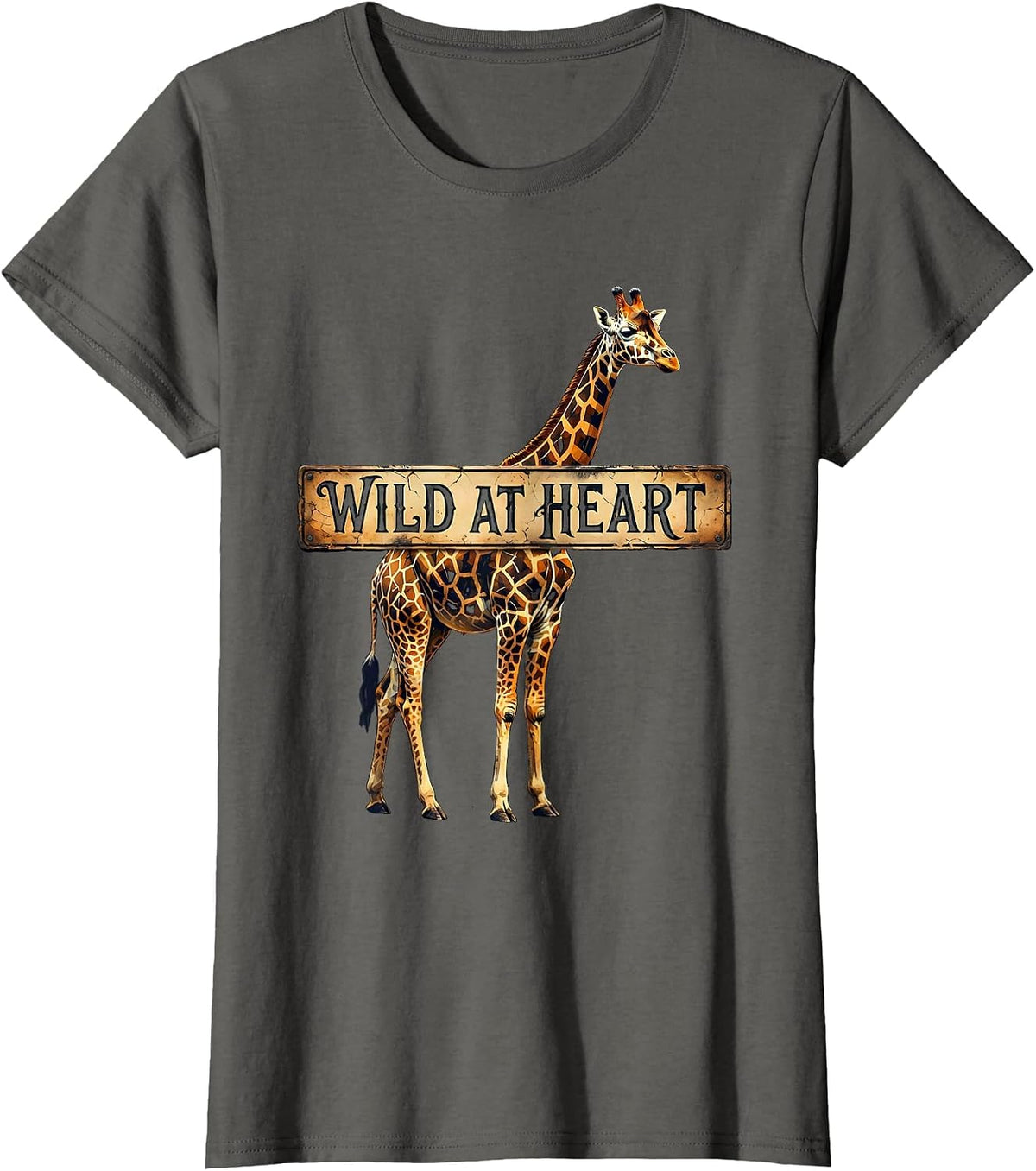 Women's Wild at Heart Giraffe Print Nature Design T-Shirt - Asphalt Grey