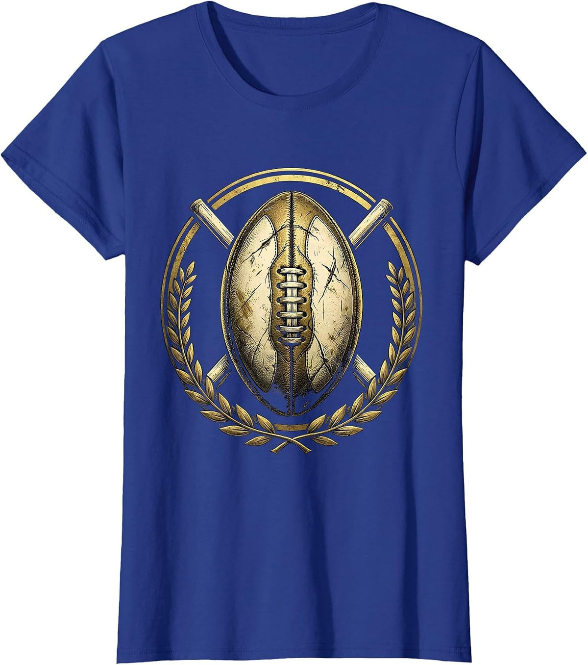 Women's Weathered Rugby Ball Vintage Illustration T-Shirt - Royal Blue