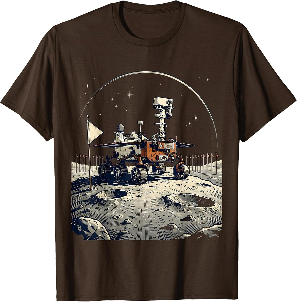 Men's Lunar Rover Retro Space Enthusiast Astronomy Humor T-Shirt - Brown