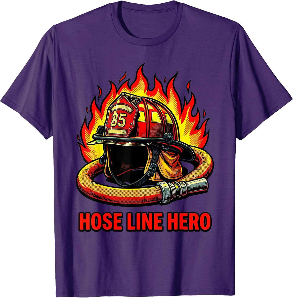 Hose Line Hero Firefighter Graphic Design T-Shirt - Purple
