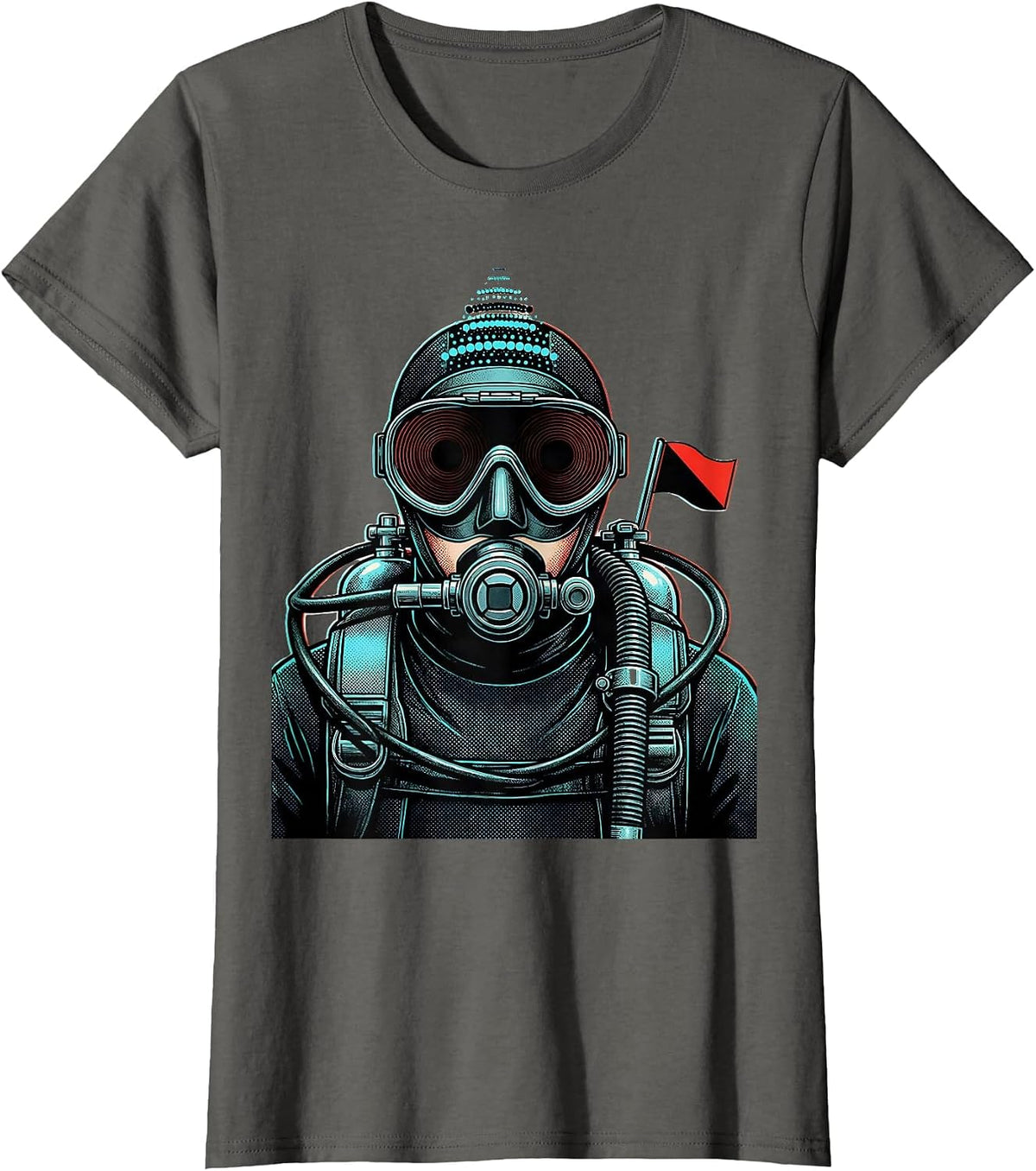 Women's Scuba Diver Torso Vintage Ocean Humor Gift T-Shirt - Asphalt Grey