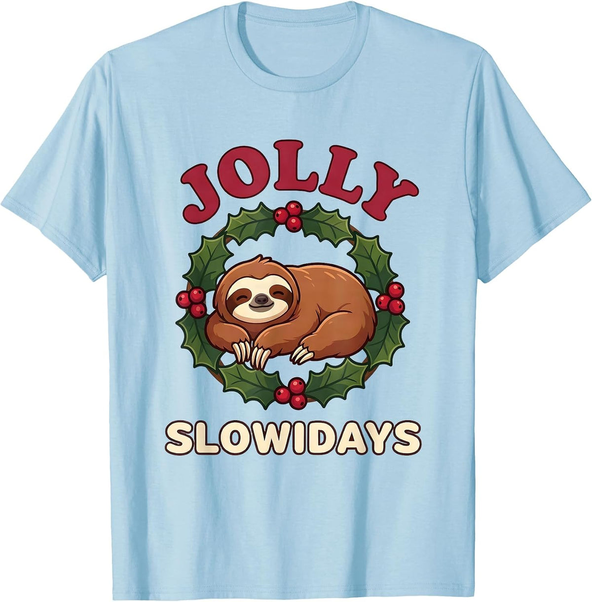 Men's Jolly Slowidays Cute Kawaii Sloth Lover Funny Christmas T-Shirt - Baby Blue