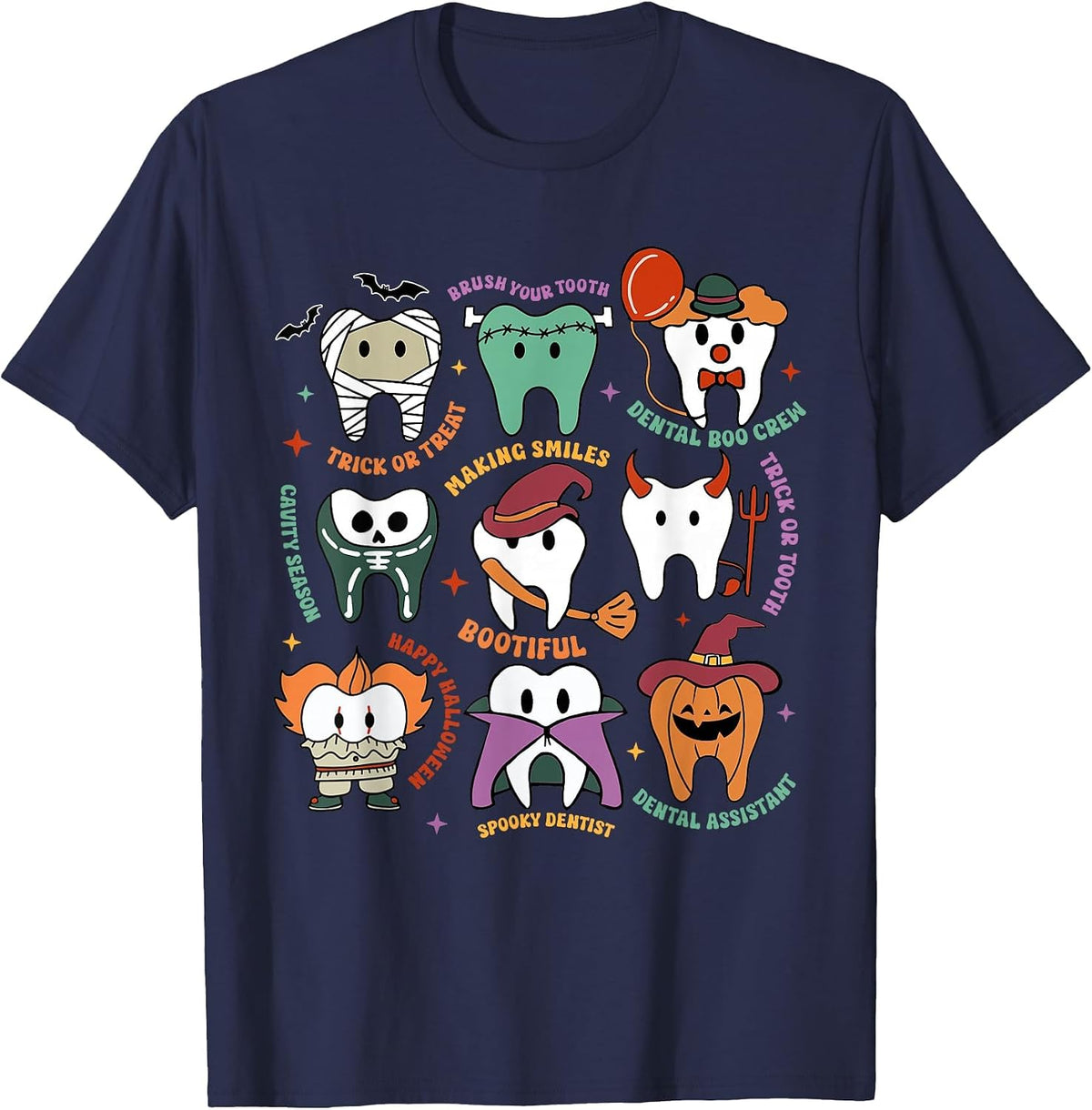 Halloween Dental Boo Crew Dentist Costume Teeth Women Men T-Shirt - Navy Blue