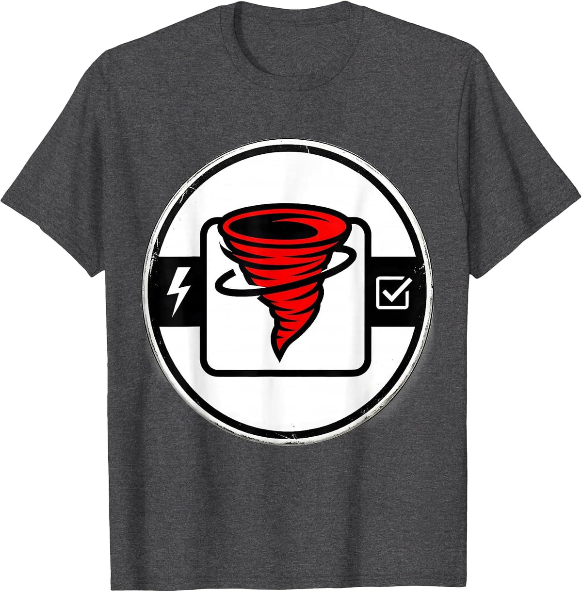 Men's Sealed Tornado Badge Storm Chaser Meteorology Humor T-Shirt - Dark Heather Grey