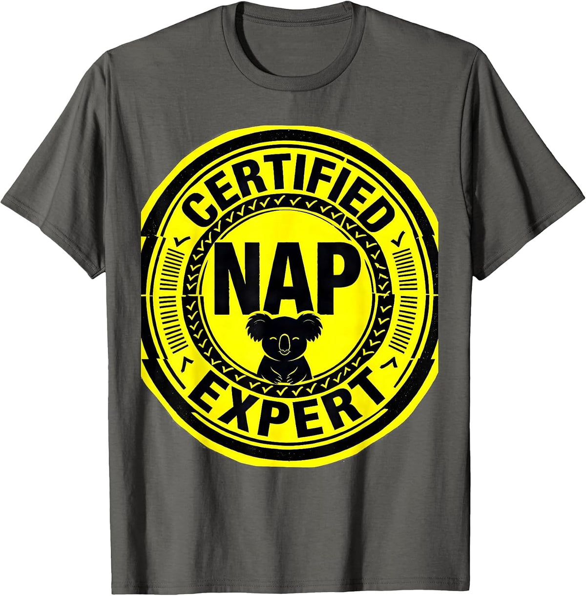 Certified Nap Expert Stencil Graphic Cute Animal Lover T-Shirt - Asphalt Grey