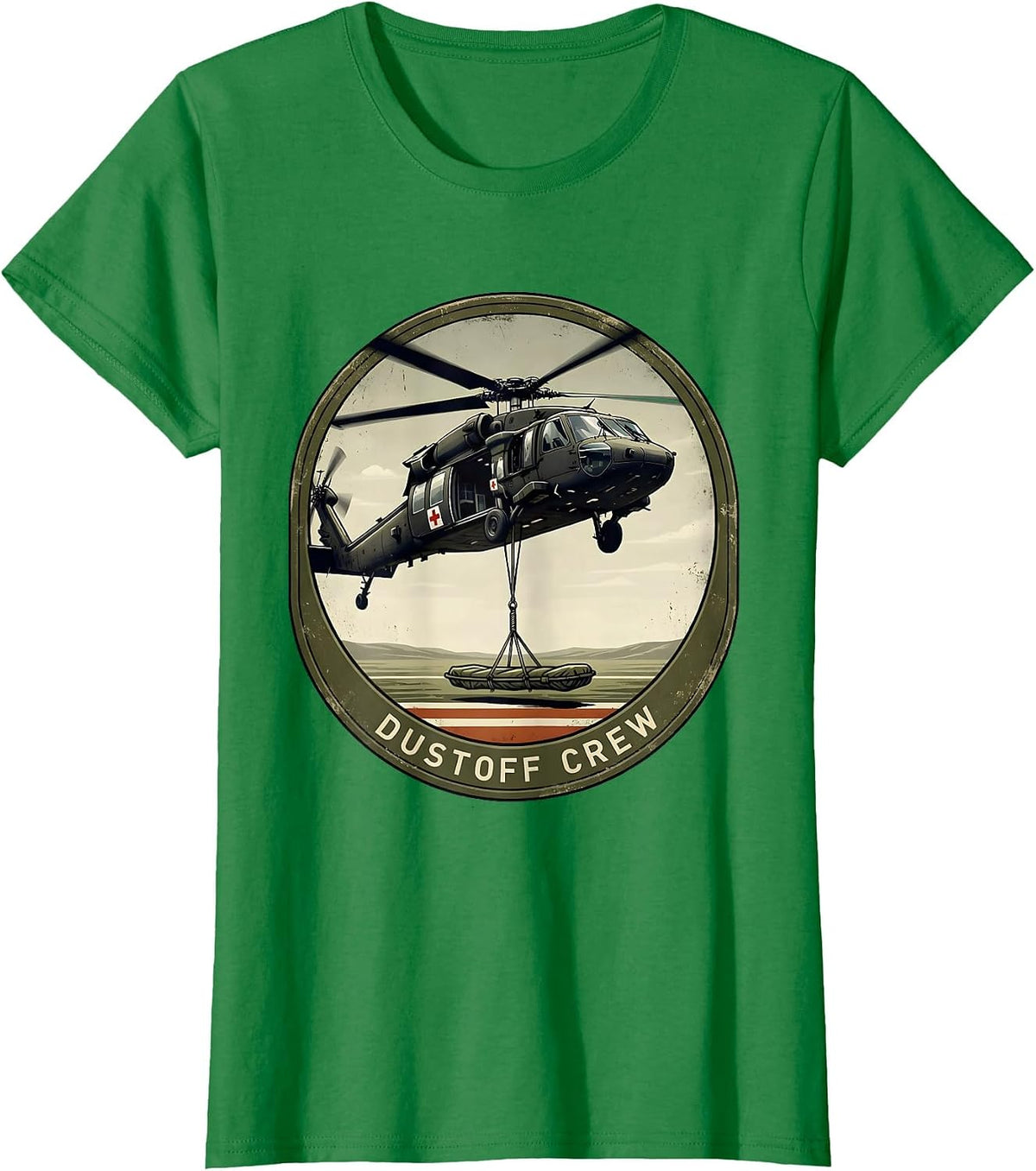 Women's Dustoff Crew Vintage Military Helicopter Pilot Veteran T-Shirt - Kelly Green