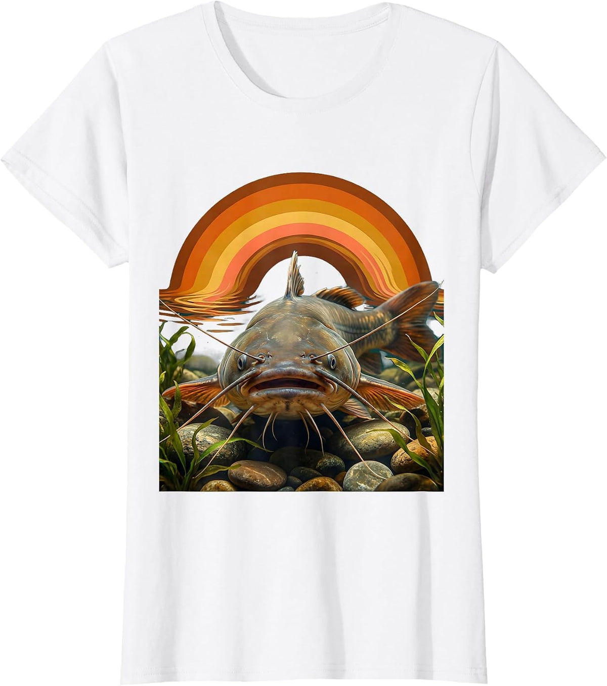 Women's Catfish Long Whiskers Riverbed Fishing Graphic T-Shirt - White