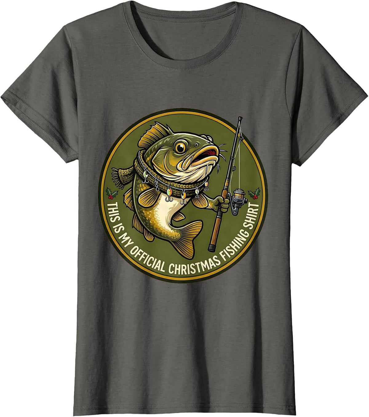 Women's This Is My Official Christmas Fishing Shirt Funny T-Shirt - Asphalt Grey