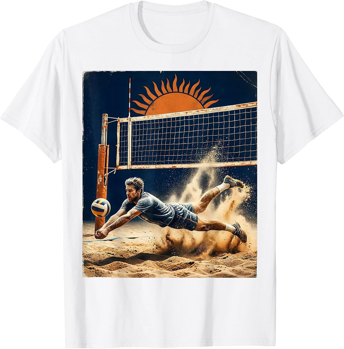 Men's Beach Volleyball Libero Diving Save Graphic T-Shirt - White