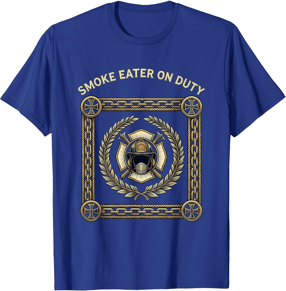 Men's Smoke Eater On Duty Firefighter Design T-Shirt - Royal Blue