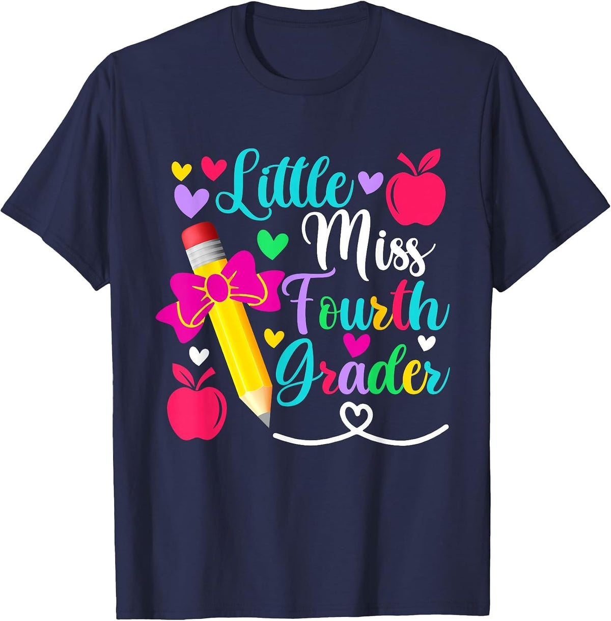Little Miss Fourth Grader Shirt Back to School 4th Grade T-Shirt - Navy Blue