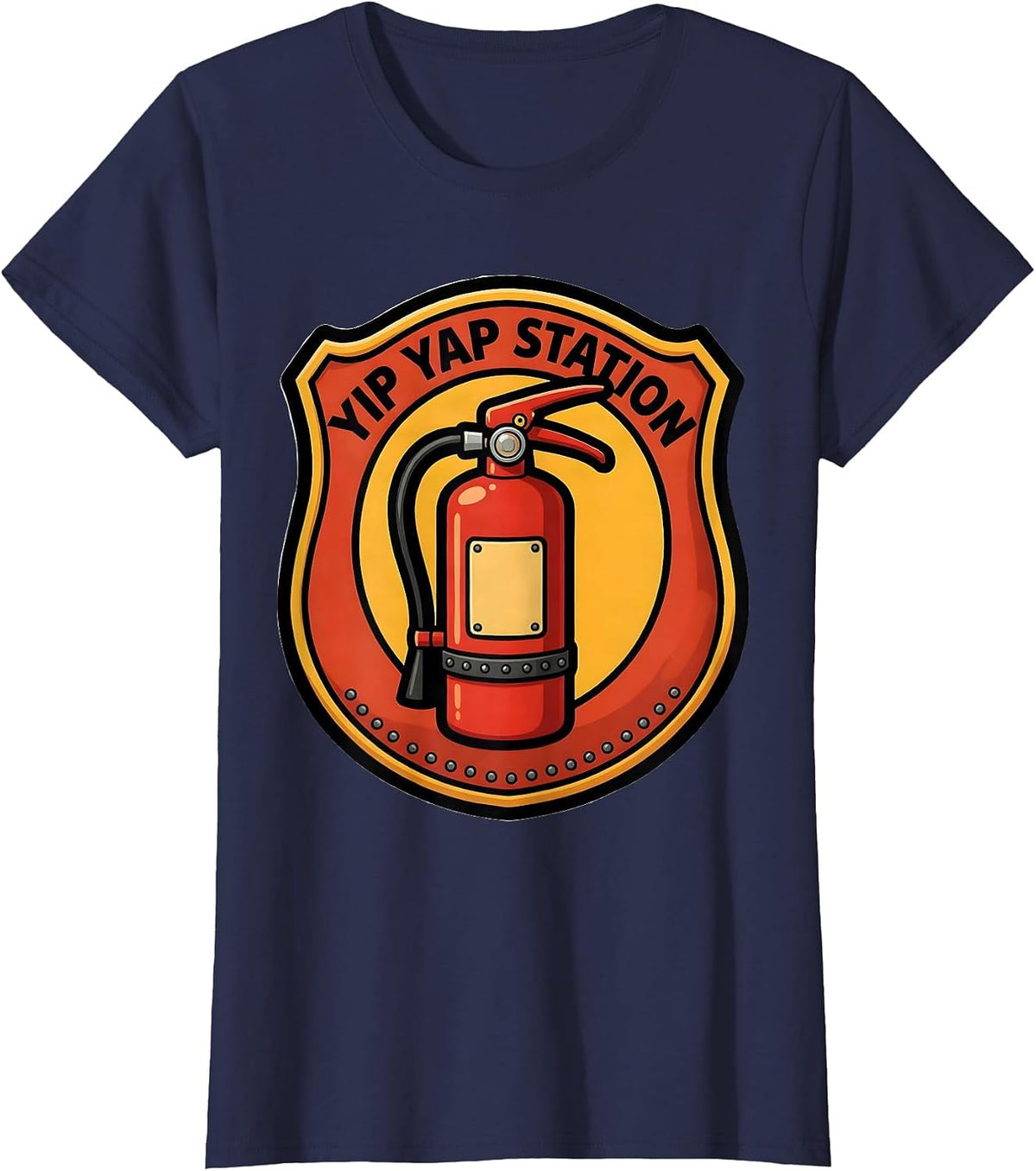 Women's Yip Yap Station Funny Firefighter Humor Fire Department T-Shirt - Navy Blue