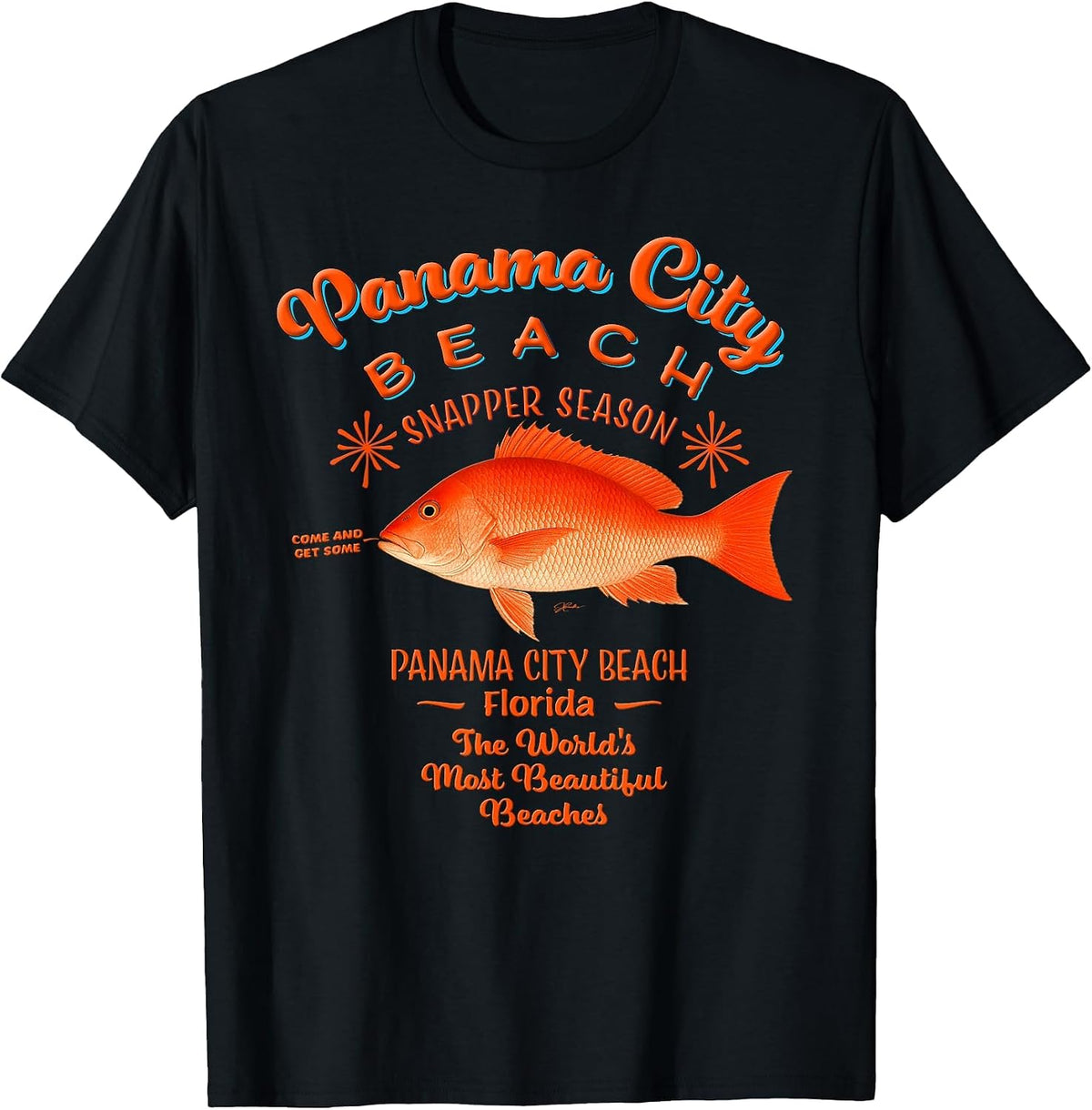 Panama City Beach, Florida, Red Snapper Fishing T-Shirt - Black