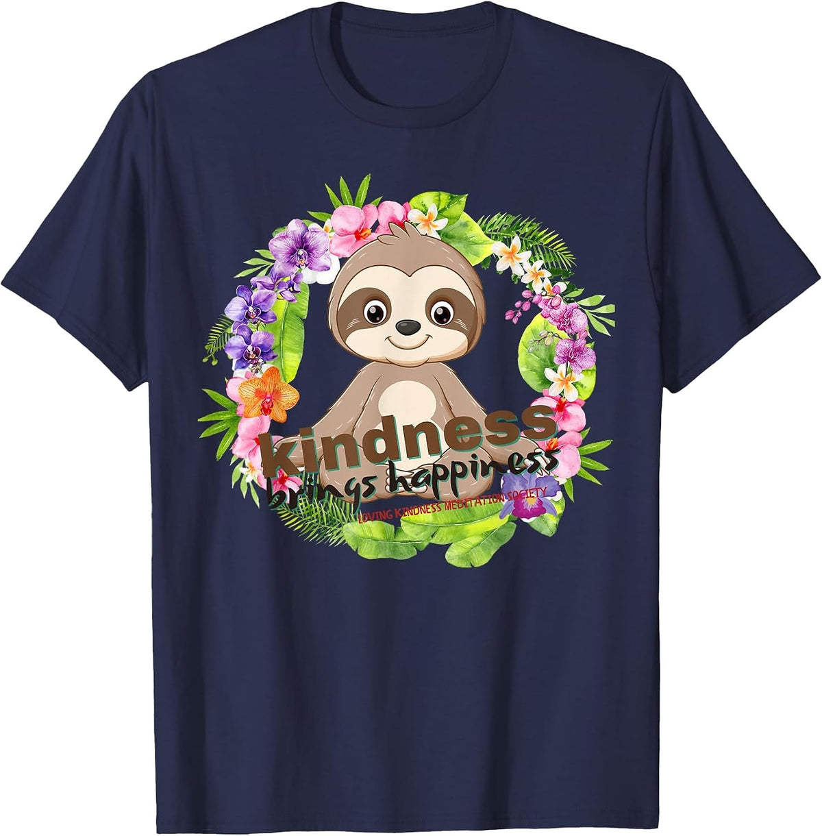 Zen Meditating Sloth Breathe Mindfulness Compassion Kindness T-Shirt - Navy Blue