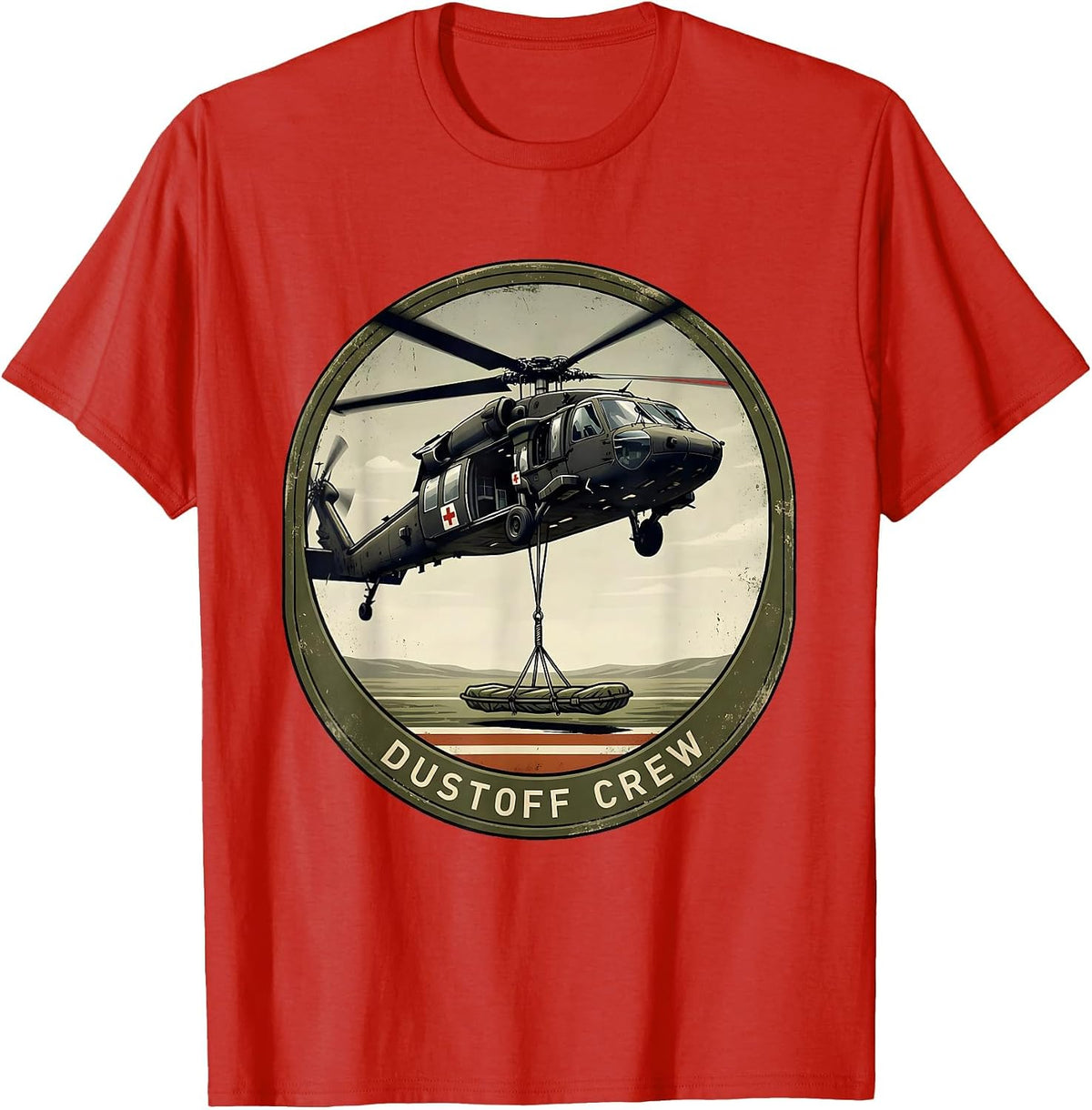 Men's Dustoff Crew Vintage Military Helicopter Pilot Veteran T-Shirt - Red