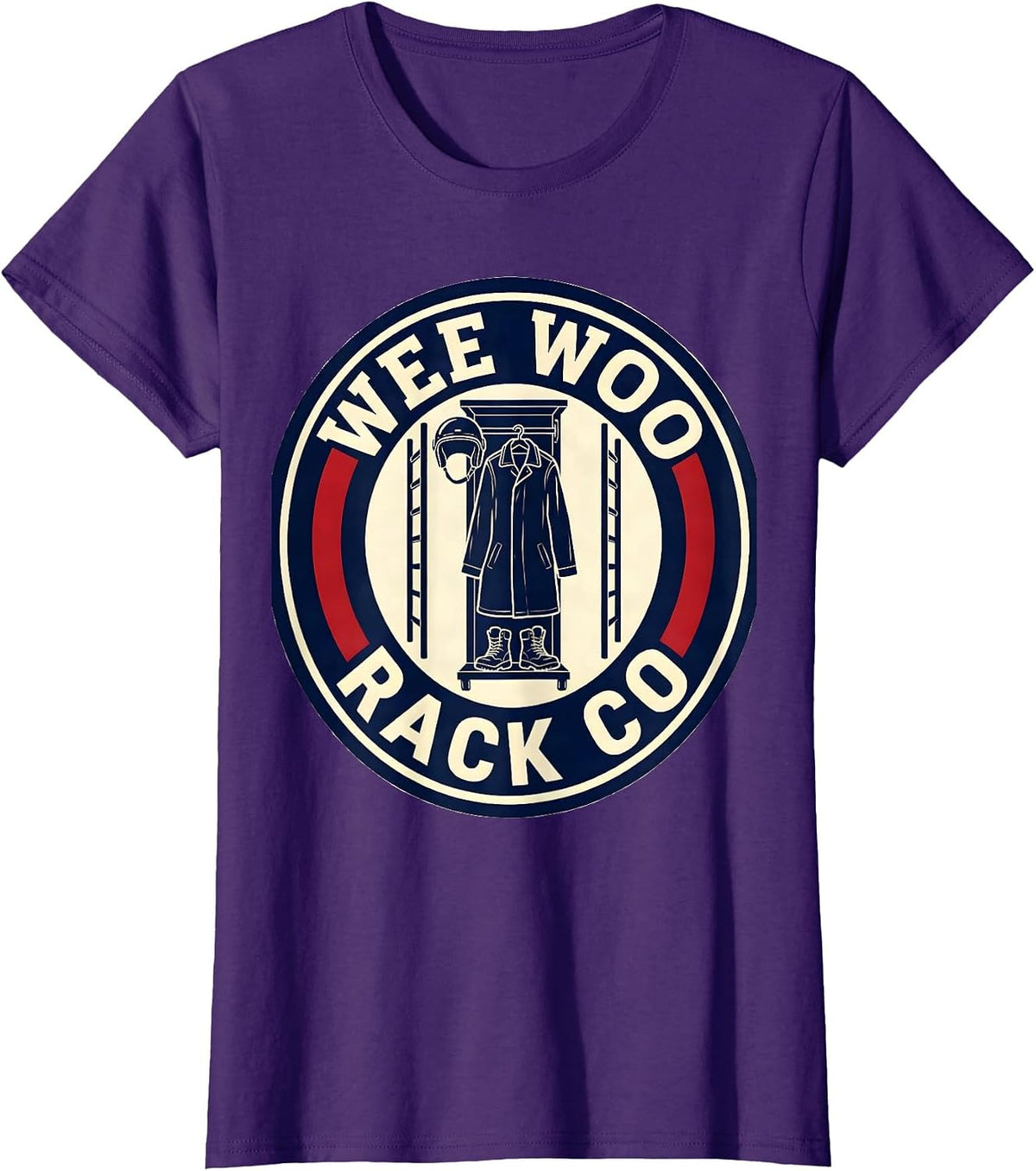 Women's WEE WOO RACK CO Sports Firefighter Crew Humor T-Shirt - Purple