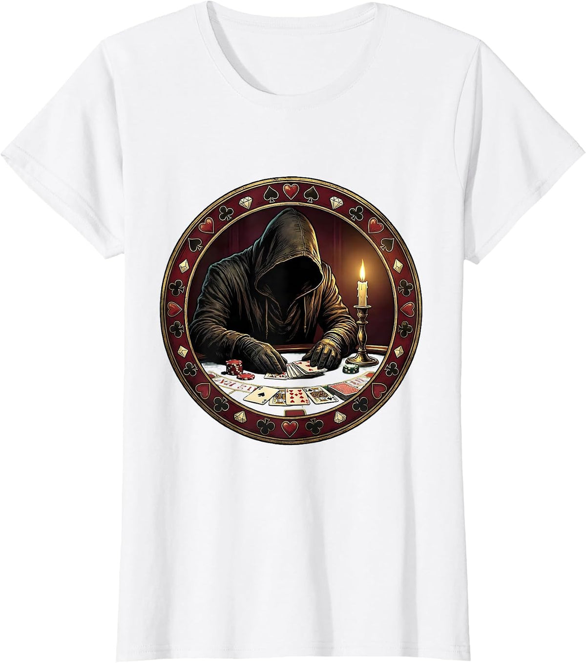 Women's Shadowed Casino Figure Gambling Graphic Tee T-Shirt - White