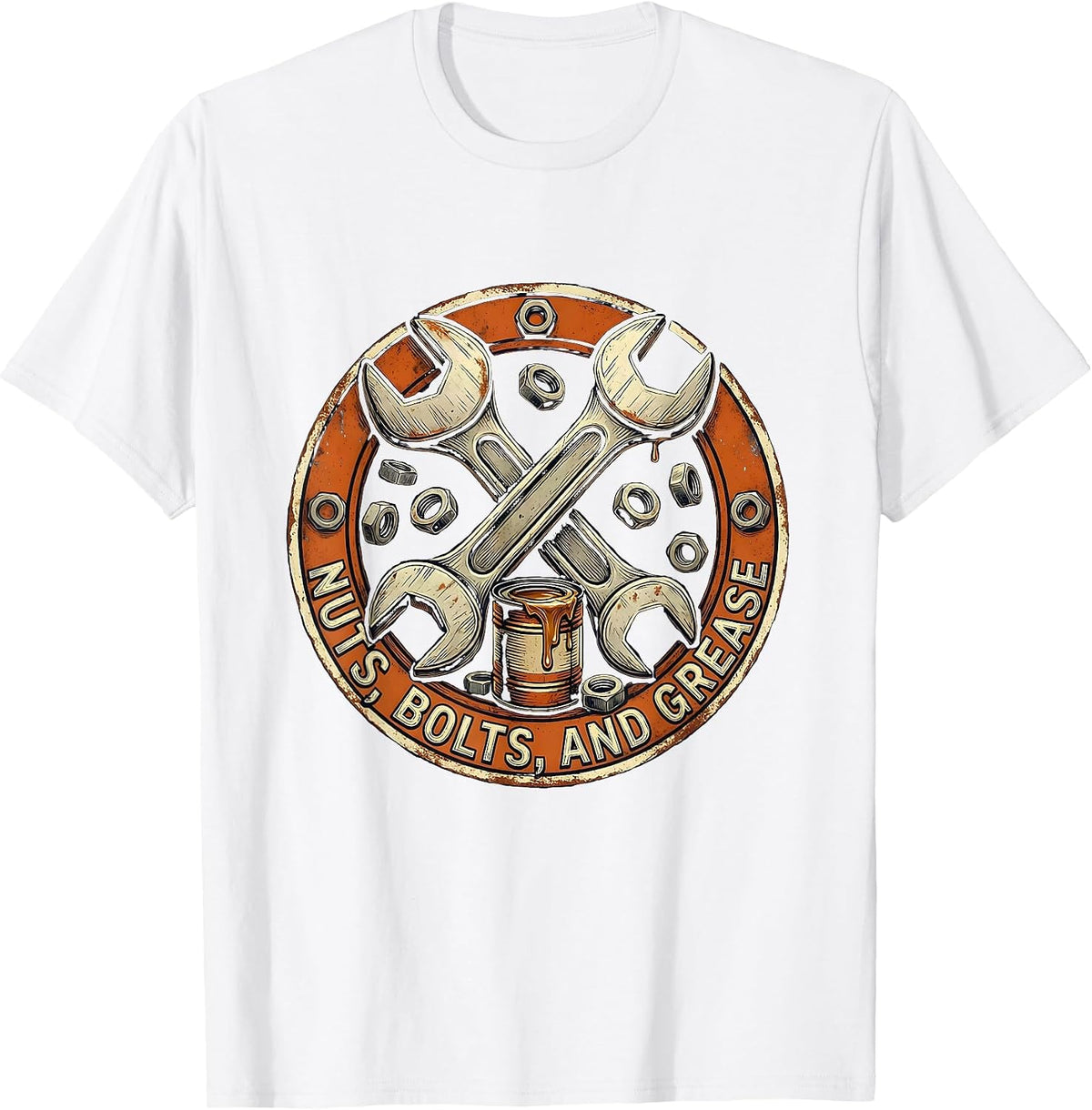 Men's Nuts Bolts and Grease Mechanic Design T-Shirt - White