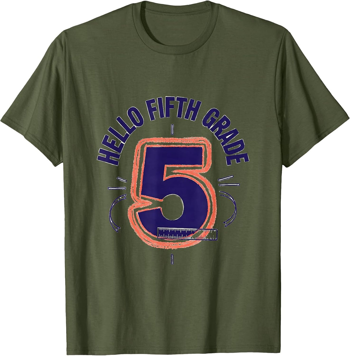 Hello Fifth Grade Cheerful Back To School Girl Student First T-Shirt - Olive Green