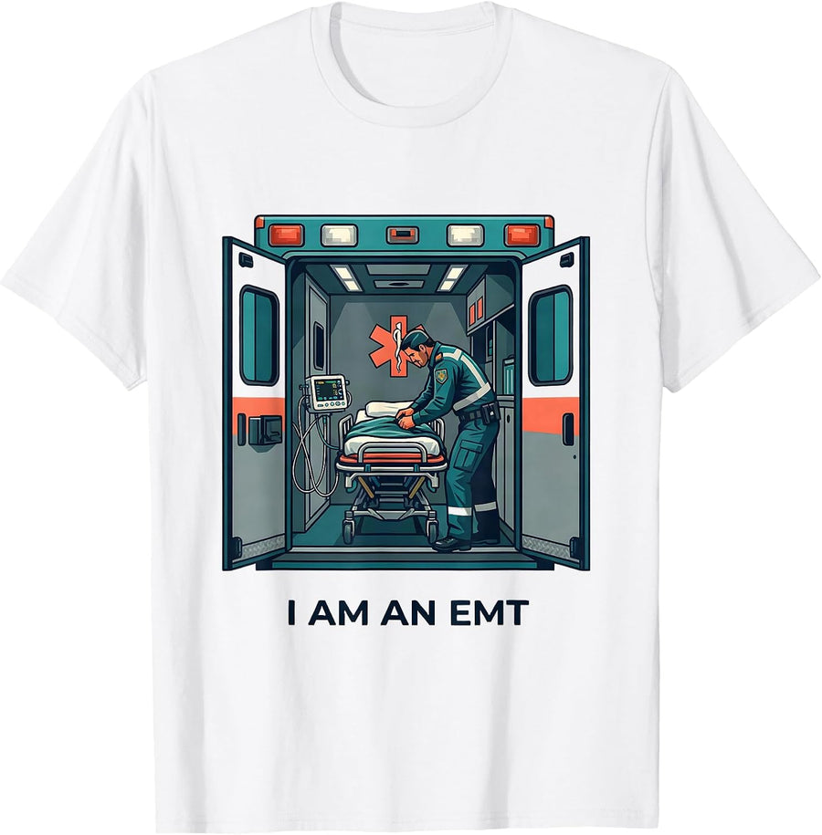 I Am an EMT Flat Vector EMS Paramedic First Responder Gift T-Shirt - White