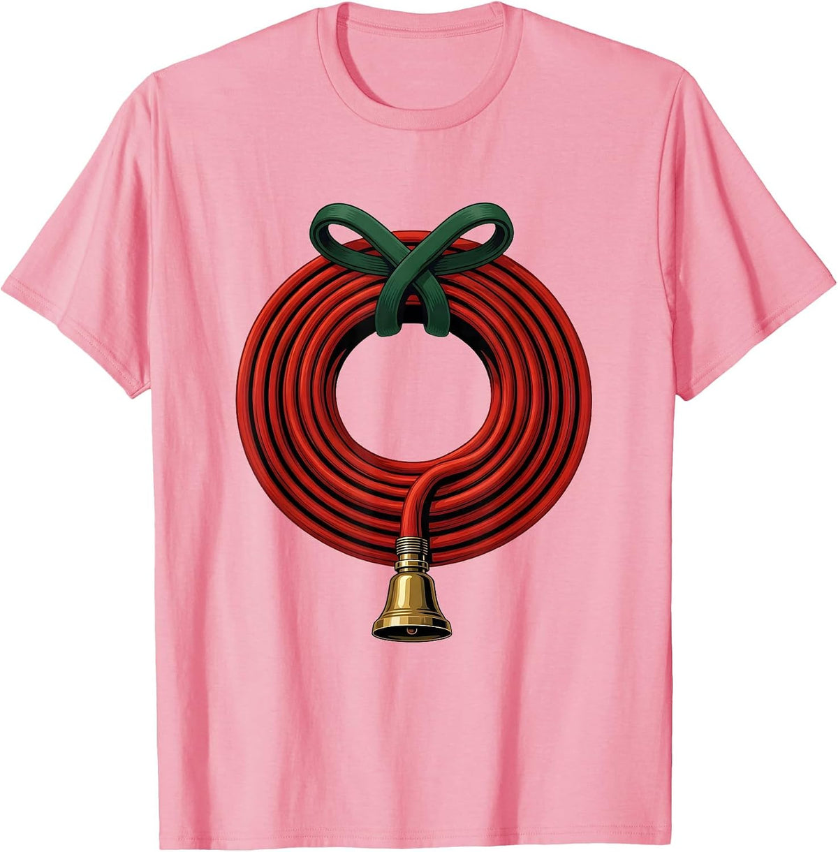 Men's Coiled Fire Hose Wreath Funny Firefighter Humor T-Shirt - Pink