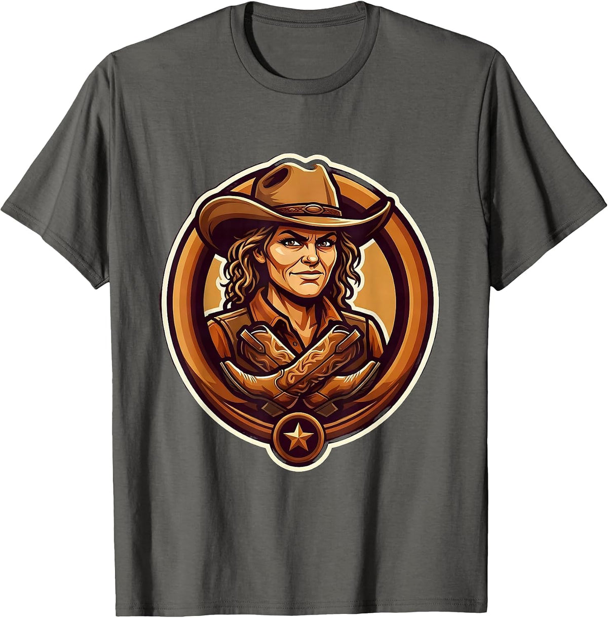 Men's Black Cowgirl Boots Crossed Over Saddle Horn T-Shirt - Asphalt Grey