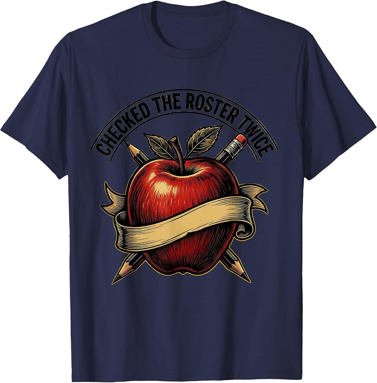Checked The Roster Twice 5th Grade Teacher T-Shirt - Navy Blue