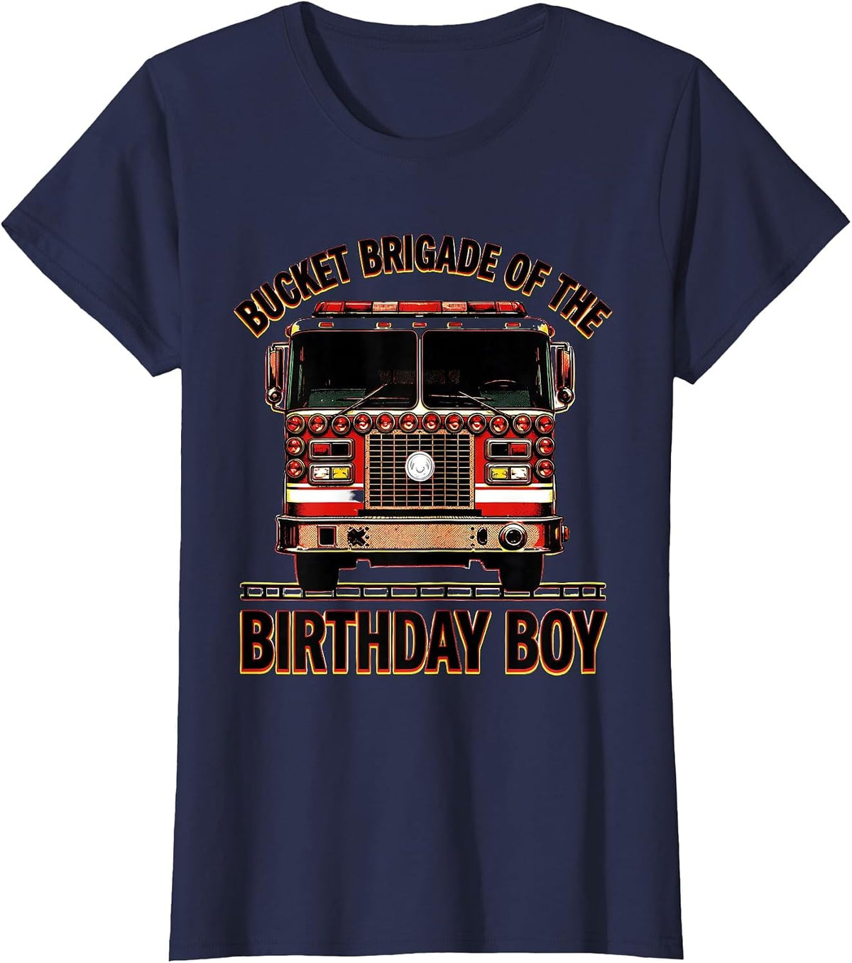 Women's Bucket Brigade of the Birthday Boy Fire Truck Firefighter T-Shirt - Navy Blue