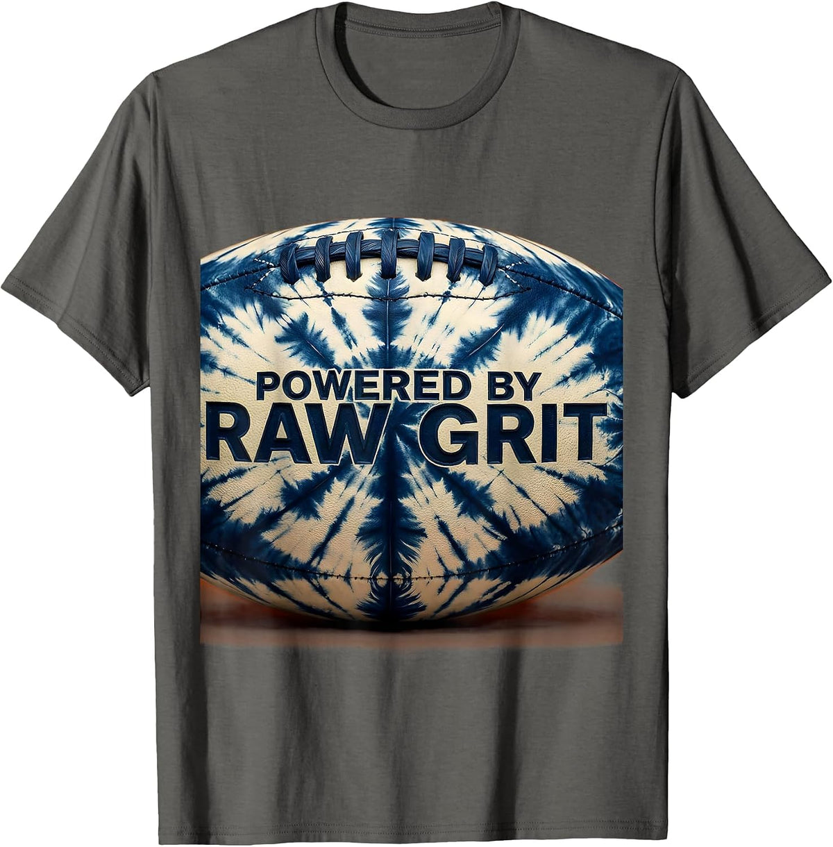 Powered by Raw Grit Rugby Graphic Design T-Shirt - Asphalt Grey
