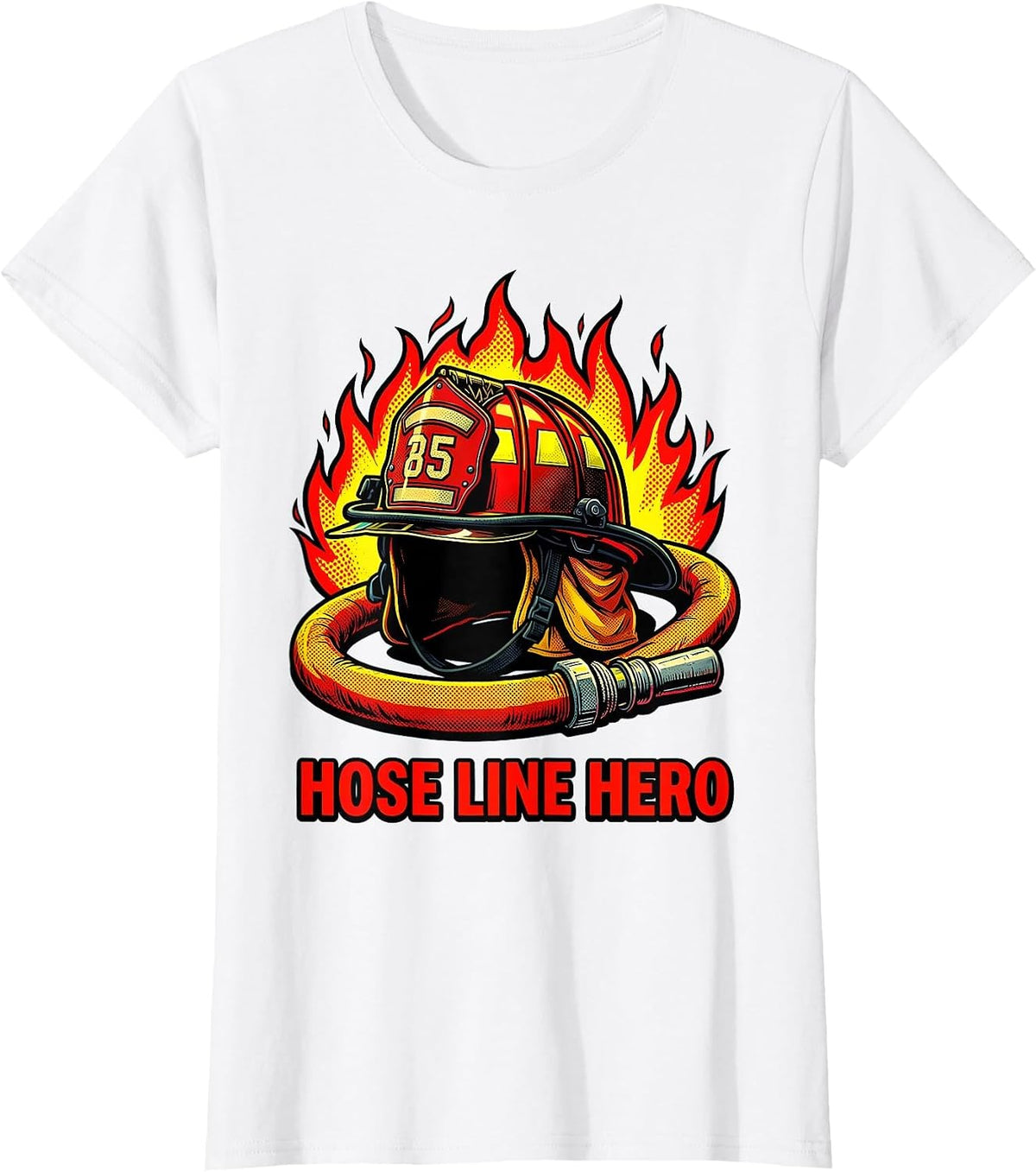 Hose Line Hero Firefighter Graphic Design T-Shirt - White