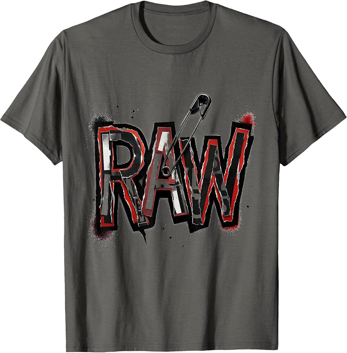 Men's RAW Punk Metal Graffiti Street-Art Style Graphic Humor T-Shirt - Asphalt Grey