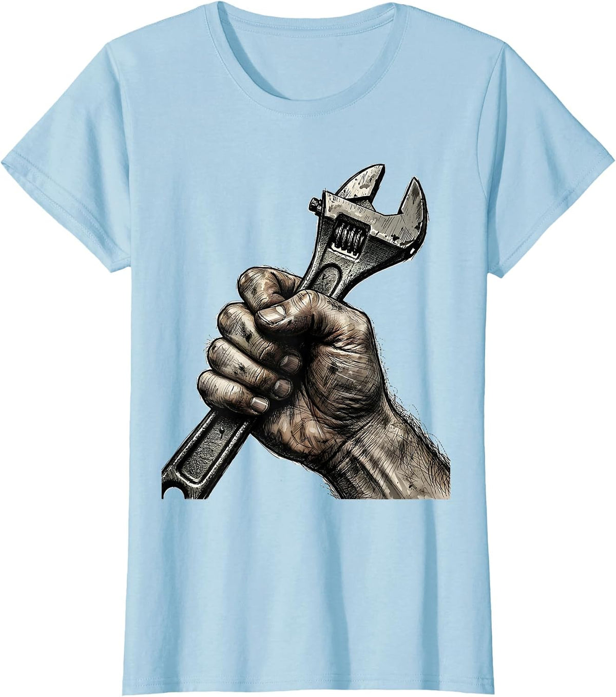 Women's Grease Monkey Mechanic Wrench Graphic Tee T-Shirt - Baby Blue