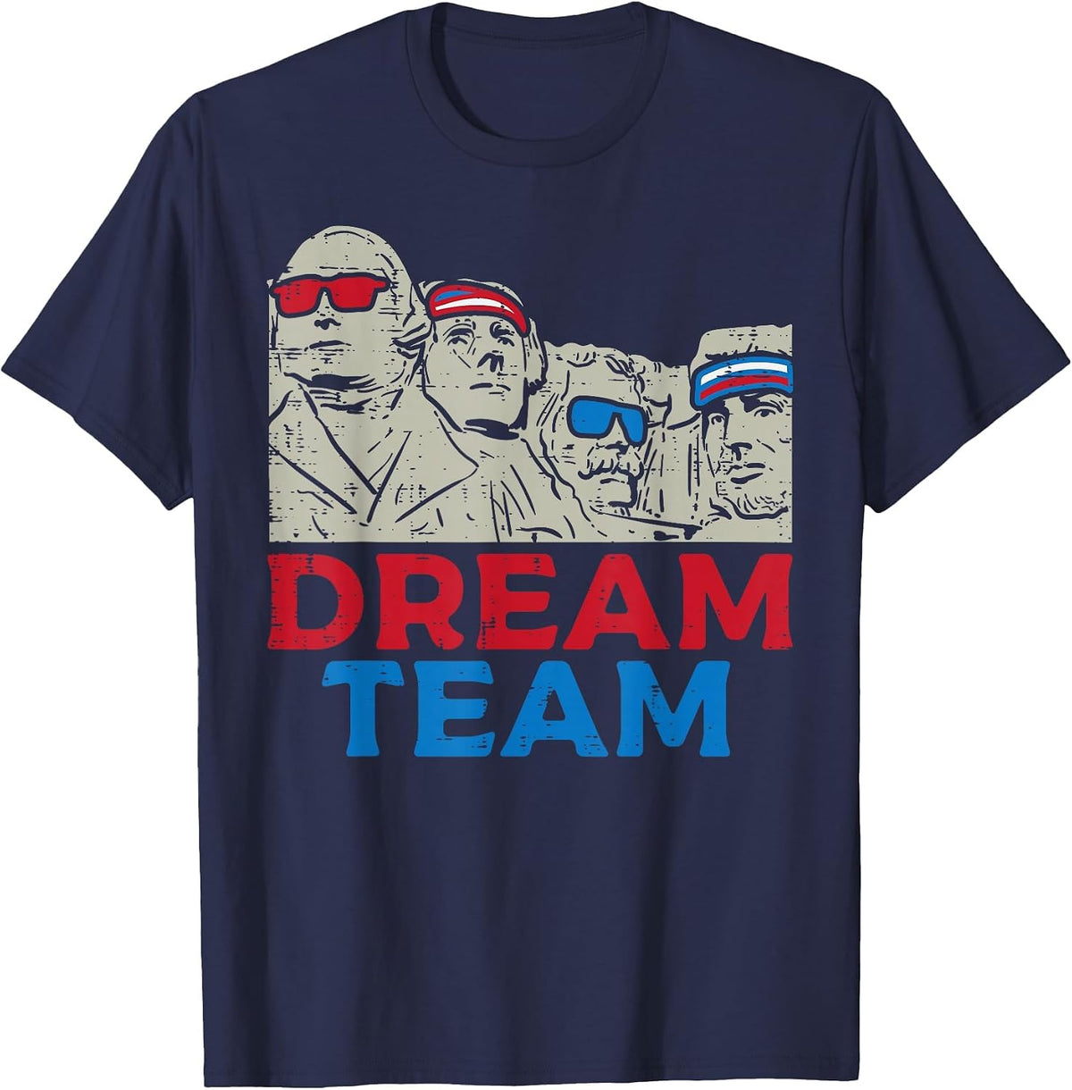 Dream Team Presidents Mount Rushmore Funny 4th of July T-Shirt - Navy Blue