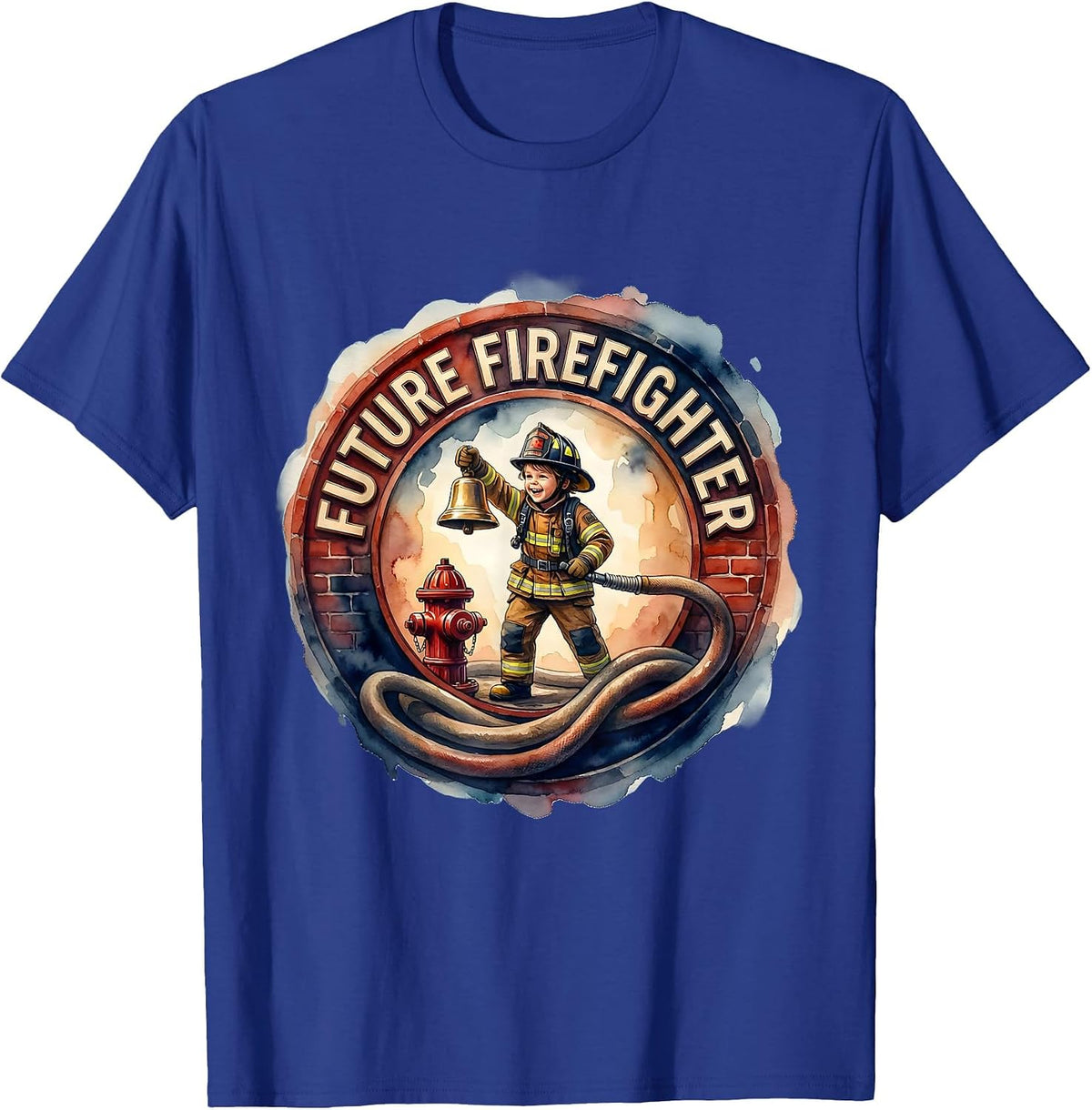 Future Firefighter Watercolor Toddler Boy Birthday Party T-Shirt - Royal Blue