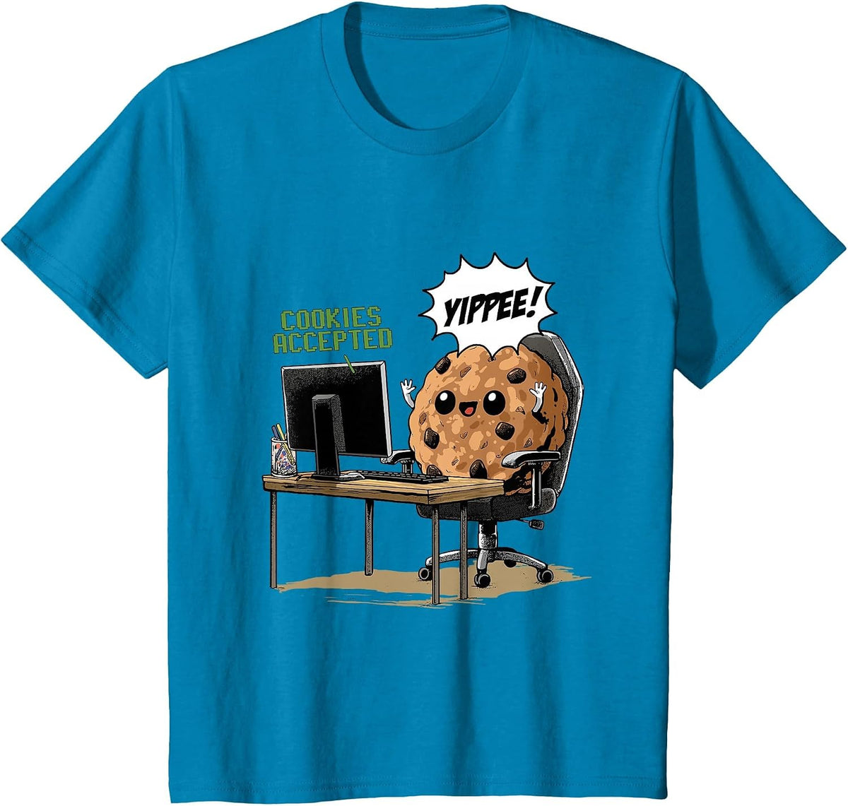 Cookies Accepted Nerd Shirt Funny Computer Internet Coder T-Shirt, Youth, Sapphire Blue, X-Small - As Pictured